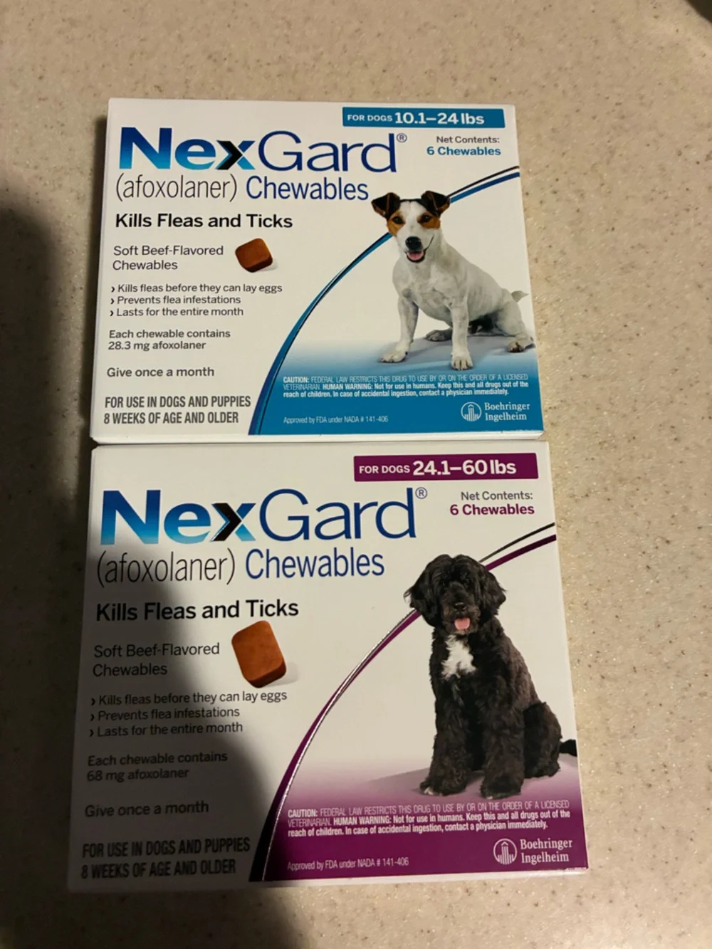 Nexgard Flea & Tick -BUNDLE 10.1-24 lbs &24.1-60 lbs 6 packs LIMITED TIME PRICE